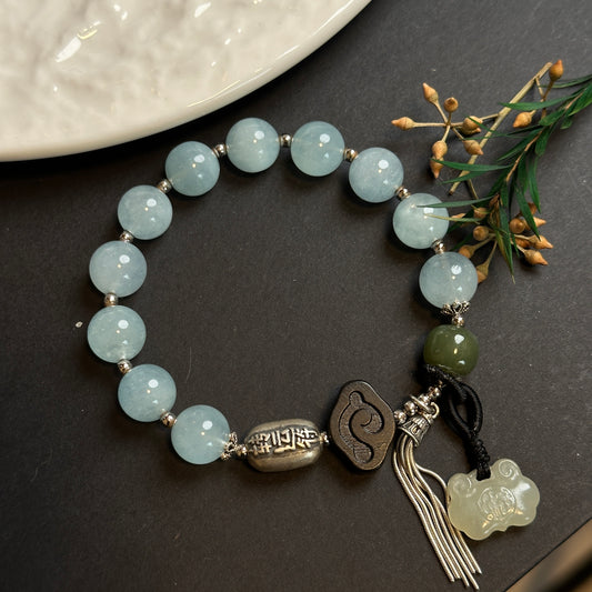 Customized unique pair of aquamarine/pearl bracelets/pearl/bracelet/women's style/old mine aquamarine/Traditional Chinese style