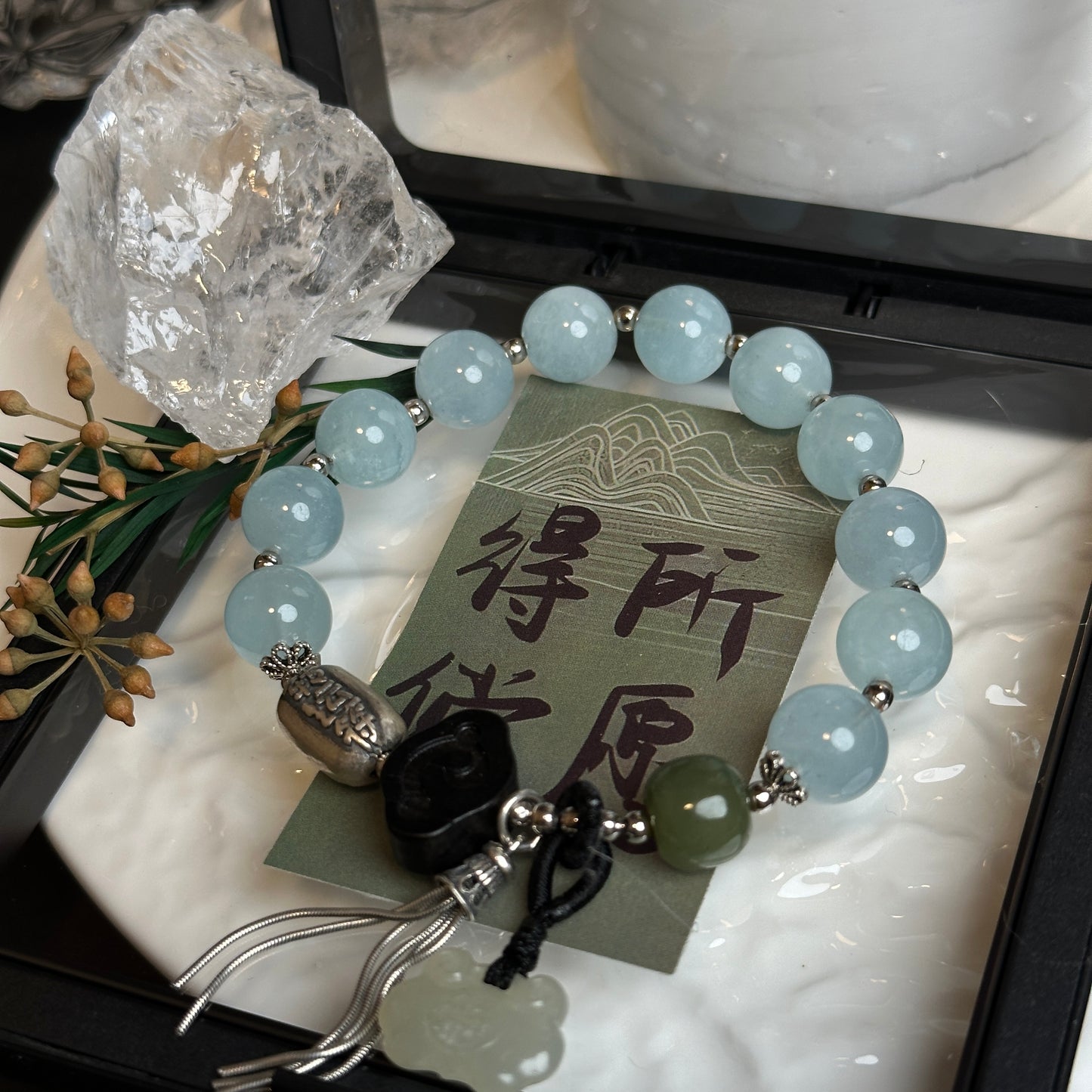 Customized unique pair of aquamarine/pearl bracelets/pearl/bracelet/women's style/old mine aquamarine/Traditional Chinese style