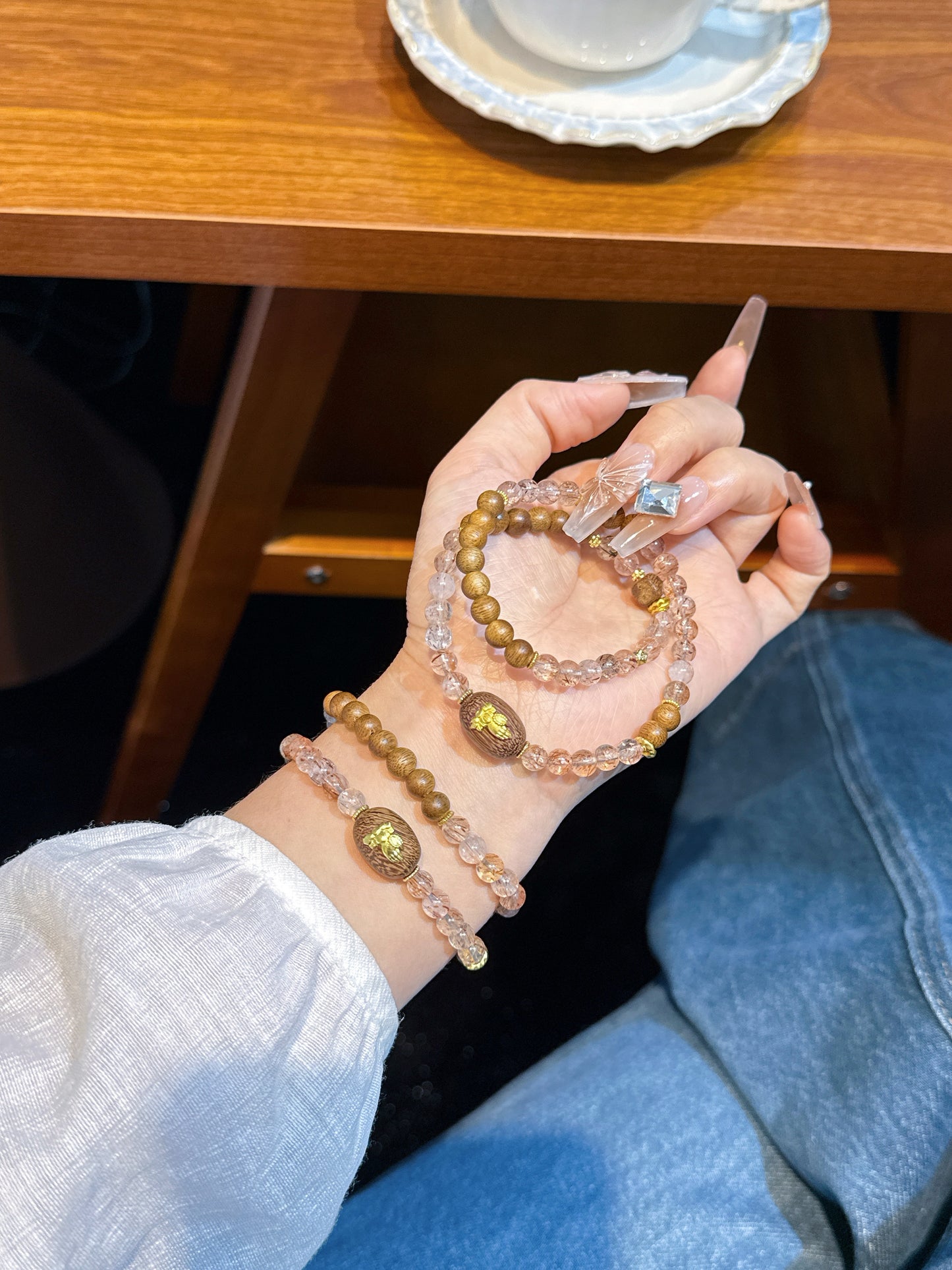 Chenjin Susu Guang · Coffee Milk Bean/crystal bracelet/DIY bracelet/Double-ring bracelet