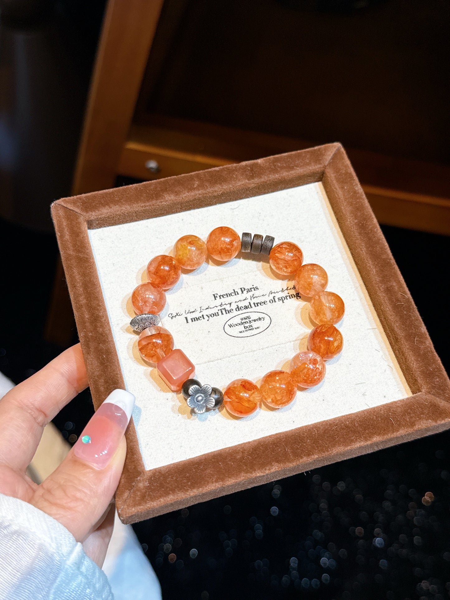 Riches come in spring/Red-colored flower-shaped adhesive tape/crystal bracelet/DIY