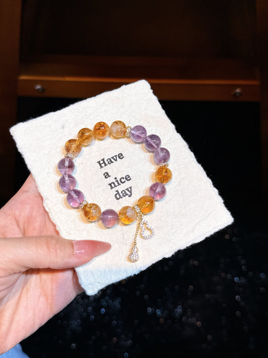 Yellow Quartz Crystal + Purple Quartz Crystal/Diy crystal bracelet