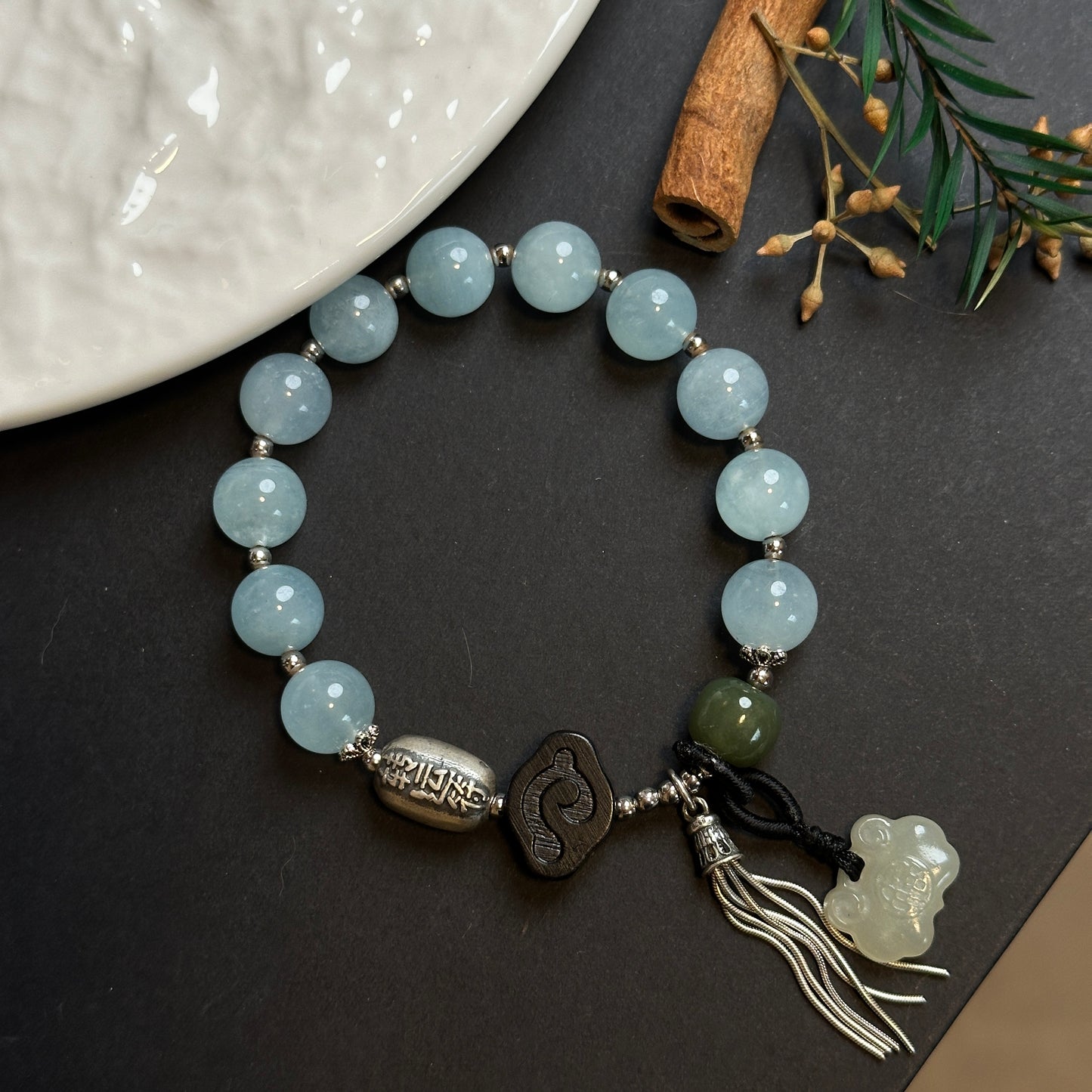 Customized unique pair of aquamarine/pearl bracelets/pearl/bracelet/women's style/old mine aquamarine/Traditional Chinese style