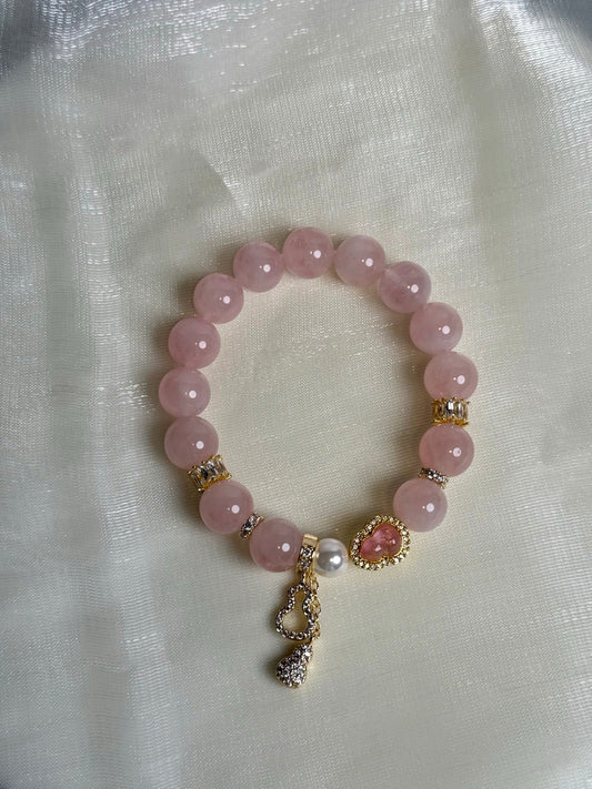 Natural pink crystal gourd-shaped bracelet 10mm cream pink/crystal bracelet