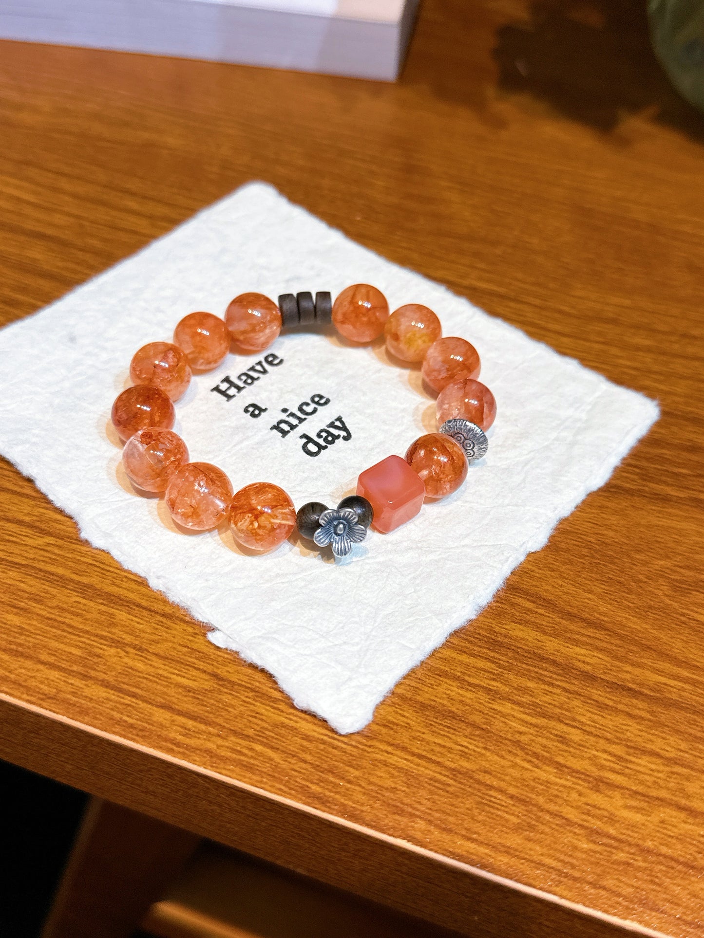 Riches come in spring/Red-colored flower-shaped adhesive tape/crystal bracelet/DIY