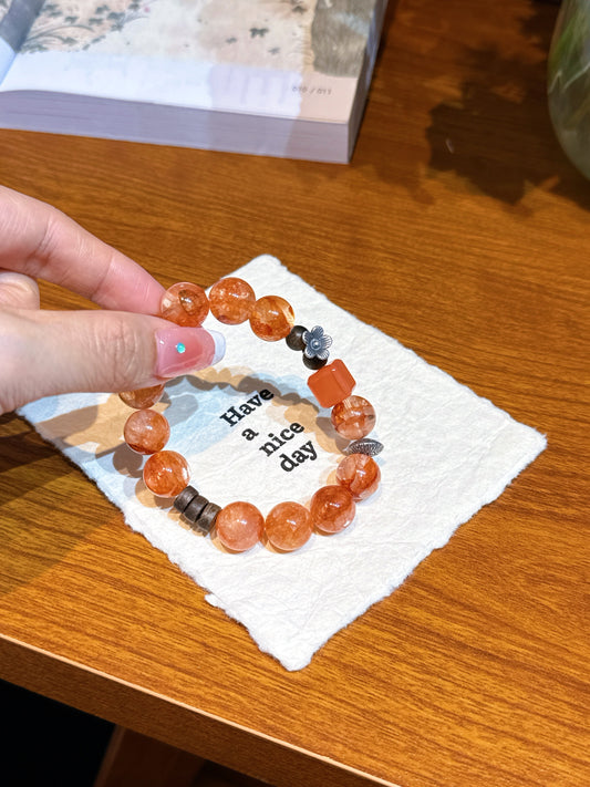 Riches come in spring/Red-colored flower-shaped adhesive tape/crystal bracelet/DIY