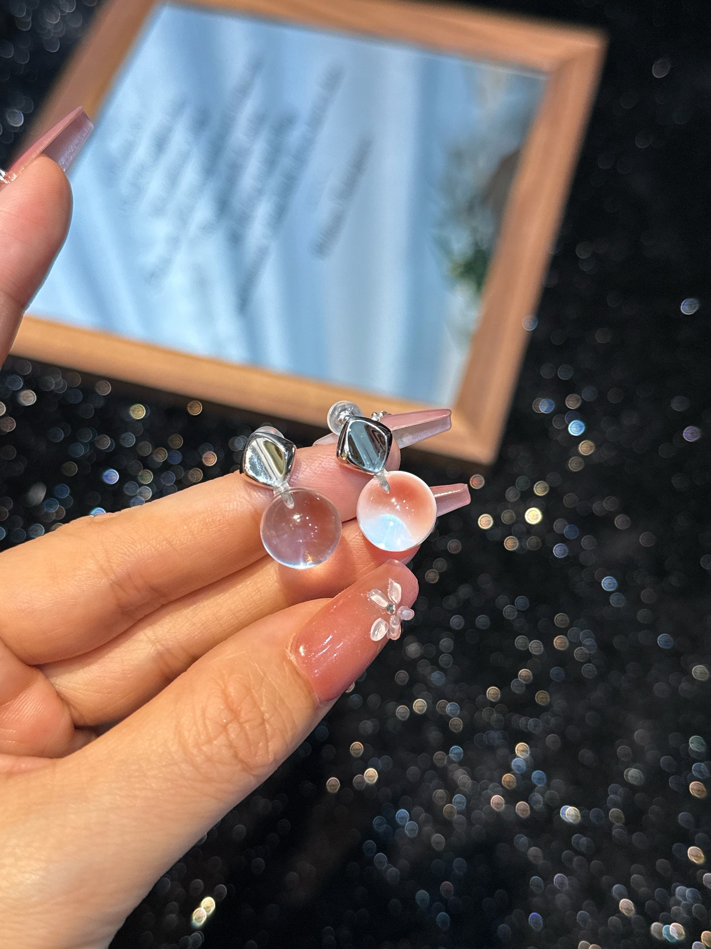 Double Stars' Dreamfall · White Crystal/S925 pure silver ear stud/Natural white crystal small bulb earrings