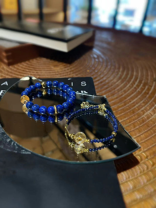 Lapis Lazuli Set/crystal bracelet/Double-ring bracelet
