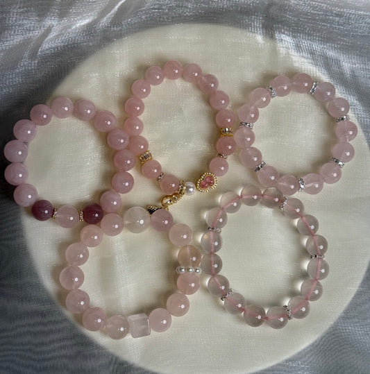 Natural pink crystal gourd-shaped bracelet 10mm cream pink/crystal bracelet