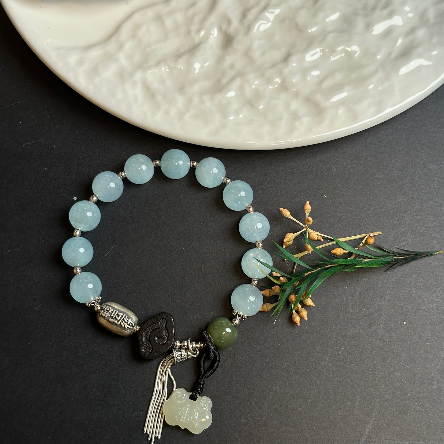 Customized unique pair of aquamarine/pearl bracelets/pearl/bracelet/women's style/old mine aquamarine/Traditional Chinese style