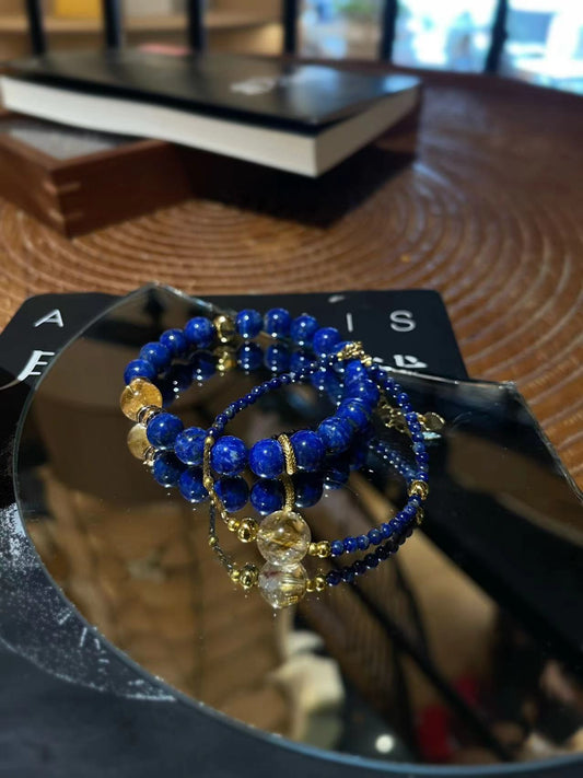 Lapis Lazuli Set/crystal bracelet/Double-ring bracelet