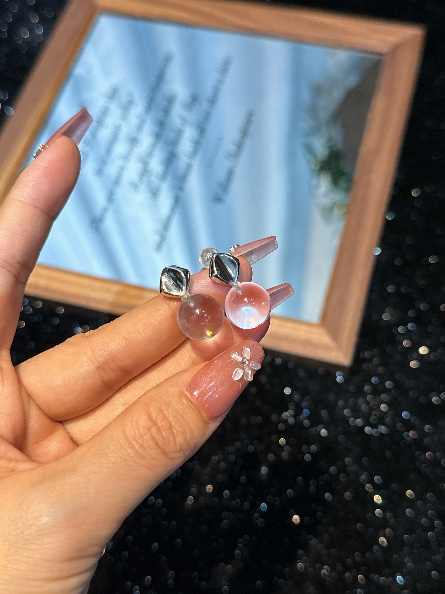 Double Stars' Dreamfall · White Crystal/S925 pure silver ear stud/Natural white crystal small bulb earrings