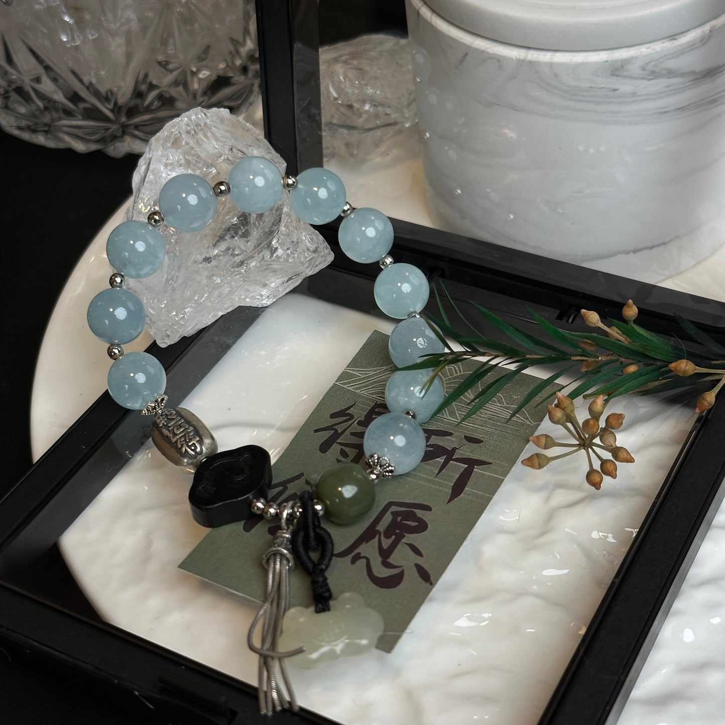 Customized unique pair of aquamarine/pearl bracelets/pearl/bracelet/women's style/old mine aquamarine/Traditional Chinese style