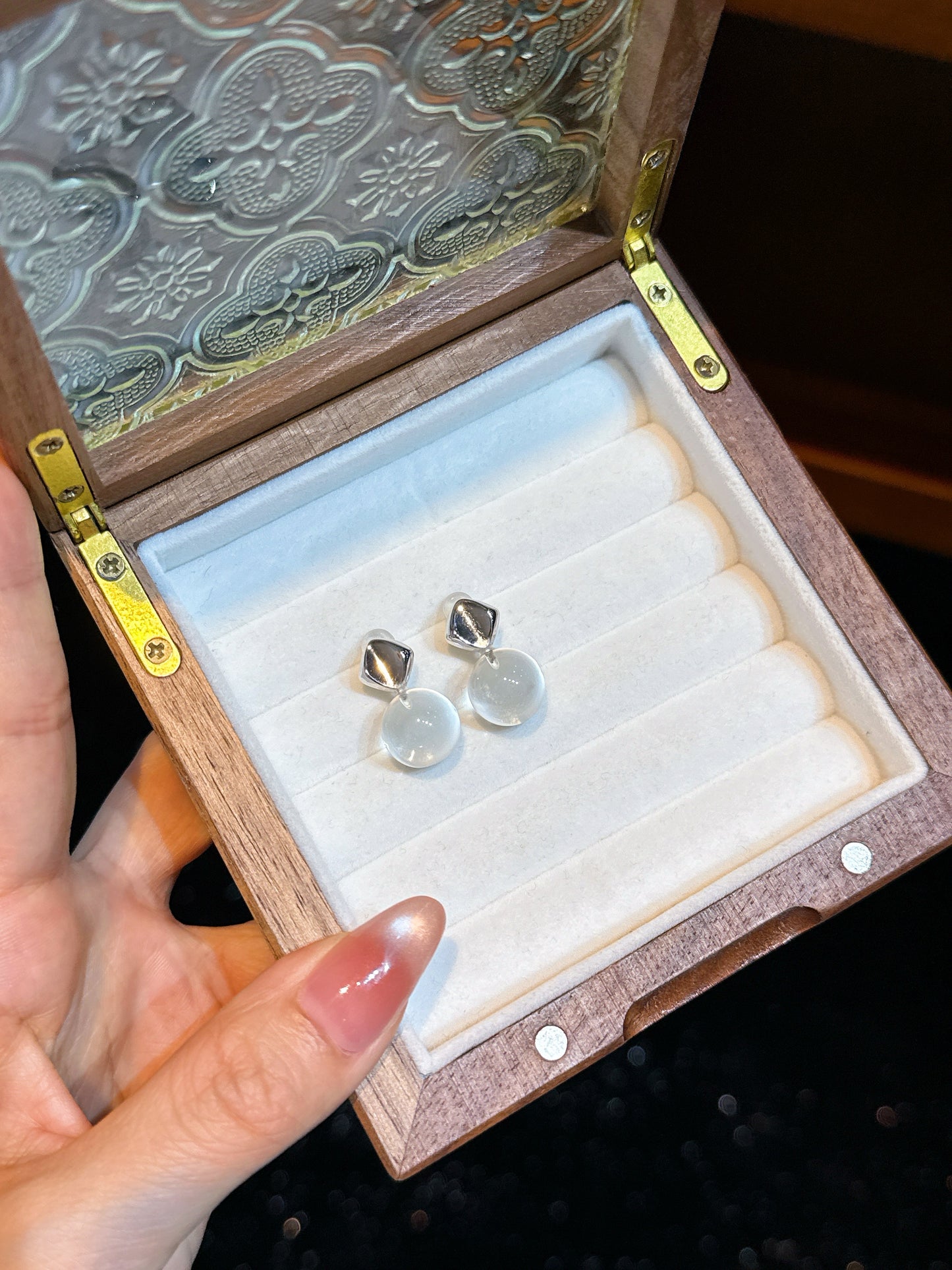 Double Stars' Dreamfall · White Crystal/S925 pure silver ear stud/Natural white crystal small bulb earrings