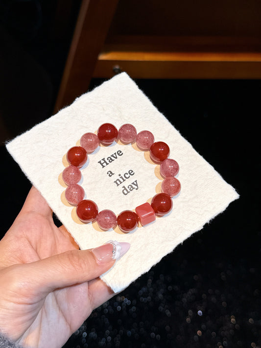 Strawberry crystal + Red agate crystal bracelet