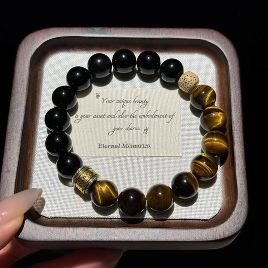 Custom-made best-selling men's black obsidian tiger's eye stone star and moon rosary design item